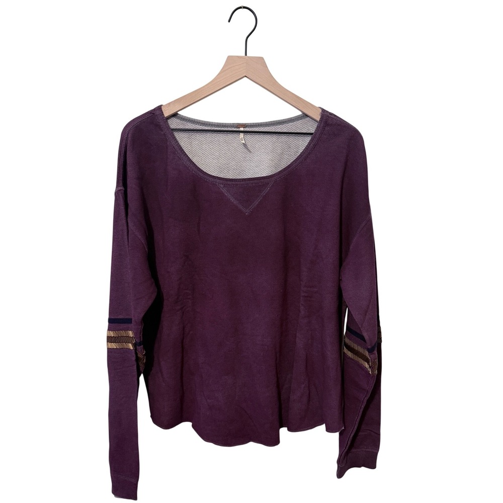 Free People We The Free Harper Shirt Plum Beaded Thermal Sweatshirt Top